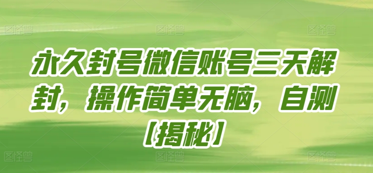 永久封号微信账号三天解封，操作简单无脑，自测-极客工作室