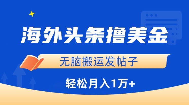海外头条撸美金，无脑搬运发帖子，月入1万+，小白轻松掌握-极客工作室